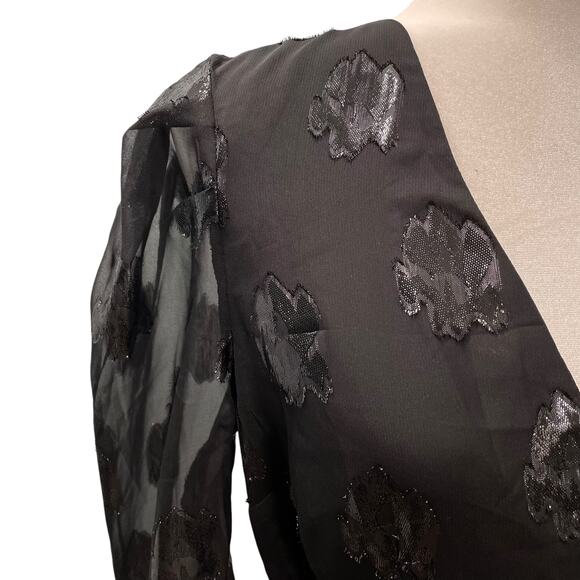 Bar iii Black Cocktail Party Dress Deep V Sheer Sleeves Shimmer NYE NWT M - Picture 2 of 10